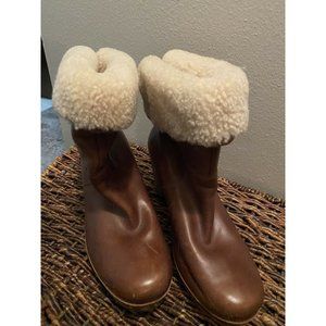 Ugg Women 7 Chestnut Brown Lynnea Leather Clog Boots UGG1958 Sherpa Lined